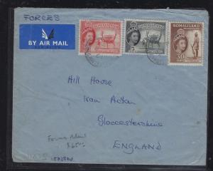 SOMALILAND COVER (P0412B) 1954   QEII 5C+20C+30C   A/M TO ENGLAND