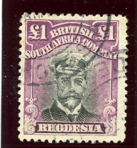 Rhodesia 1918 KGV Admiral £1 black & bright purple very fine used. SG 278.