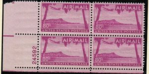 1952 Airmail Sc C46 80c Hawaii plate block MNH 24592LL Durland $25