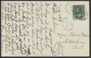 1913 Anderson (Perth) Ont Split Ring Postmarks On Post Card