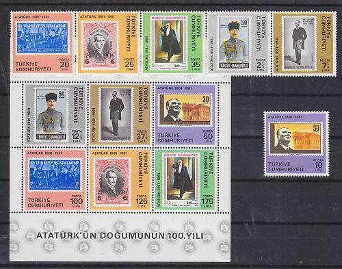 Turkey Sc 2188-2194 MNH. 1981 Kemal Ataturk, cplt set incl souvenir sheet, VF