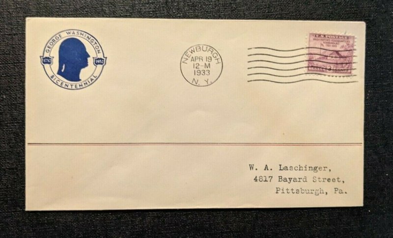 1933 Century of Progress Newburgh NY FDC 727 GP4 Cover to Pittsburgh PA