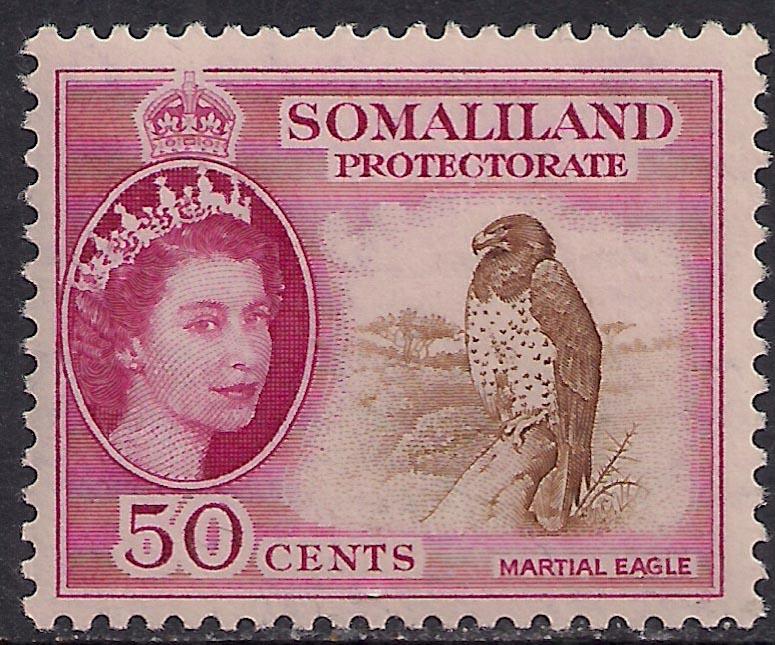 Somaliland 1953 - 58 QE2 50 ct Brown & Carmine MM SG 143 ( R1027 )