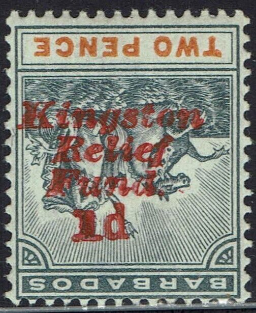 Barbados 1907 Kingston Relief Fund Variety NO Stop & Inverted Overprint
