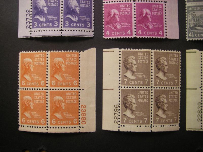 Scott 803 - 814, .5 - 9 cent Prexie Plate Blocks of 4, MNH Beauties, CV $19.80