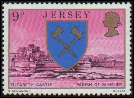 Jersey 143 - Mint-H - 9p Arms of St. Helier / Elizabeth Castle (1976)(cv $0.55)