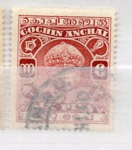 India Cochin 1933-38 Early Issue Fine Used 6p. Optd NW-16302