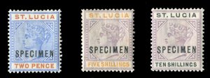 St. Lucia SG45s, 51-52s Cat£120, 1891-98 Victoria, 2p, 5sh and 10sh, overpri...