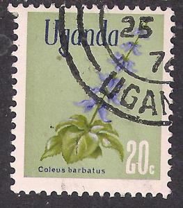 Uganda 1969 QE2 20c Flowers  used stamp  ( C1299 )