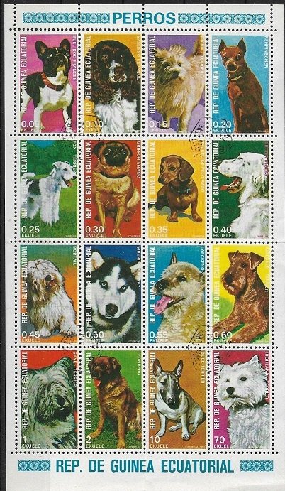 1977 Equatorial Guinea   Dogs  Souvenir Sheet  SC#1314-1329