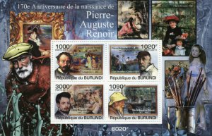 Burundi Art Stamps 2011 MNH Pierre-Auguste Renoir Paintings Famous People 4v M/S