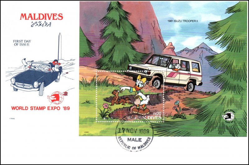 Maldive Islands 1346-1355 Disney's Set of Four U/A FDC