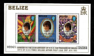 Belize-Sc#644- id9-unused NH sheet-Princess Diana-Prince William-Royal Baby-1982