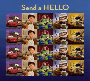 2011 44c Pixar Films: Send a Hello, Sheet of 20 Scott 4553-57 Mint F/VF NH
