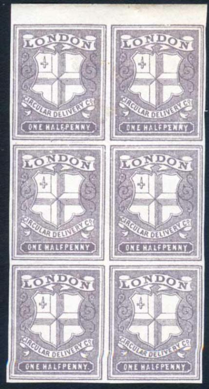 CD27 1/2d Deep Dull Purple London Circular Delivery Block 6 Mint No Gum 