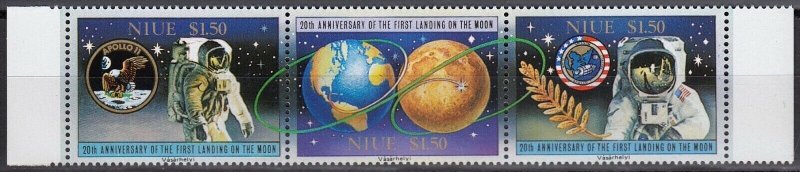 NIUE 1989 First Manned Landing on the Moon 20th Anniversary, Strip of 3 MNH