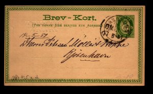 Norway 1881 6 Ore Postal Card - Porsgrund Cancel & Embossed Corner - L32415