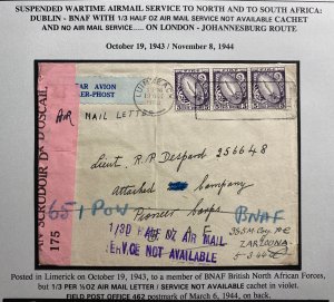 1943 Limerick Ireland Airmail Censored Cover To British North African Force POw