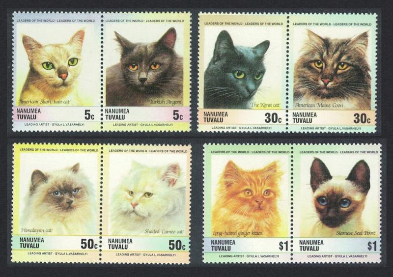 Tuvalu Nanumea Cats 8v pairs 1985 MNH SC#29-32