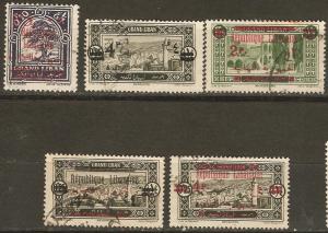 Lebanon 5 Different Surcharges Used VF 1927-9 SCV $8.40