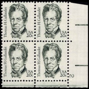 US #1861 GALLAUDET MNH LR PLATE BLOCK #2