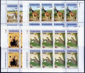 Tanzania 319-322 sheets x8,MNH.Michel 328-331. Wildlife:Oryx,Giraffe,Rhinoceros,