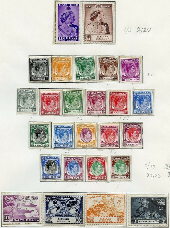 MALAYA MALACCA  LOT OF MINT  NEVER HINGED STAMPS ORIGINAL GUM