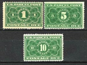 #JQ1-JQ3+JQ4 US PARCEL POST POST DUE MINT-DARK GREEN-FINE