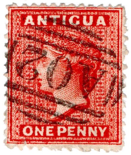 (I.B) Antigua Postal : 1d Red (SG 14) inverted watermark