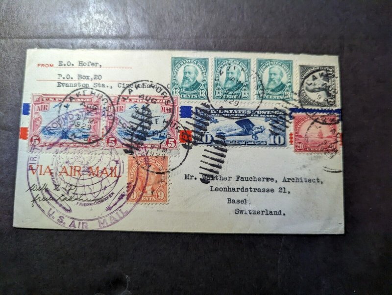 1929 USA LZ 127 Graf Zeppelin Airmail Cover Lakehurst NJ to Basel Switzerland