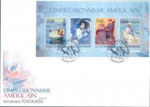 TOGO  2013 AMERICAN IMPRESSIONISM  BENSON TARBELL CHASE HASSAM SHEET FDC