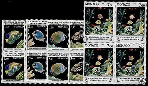 Monaco 1481-5 Blocks of 4 MNH Fish, Marine Life