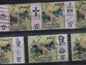 ​MALAYSIA-1965-VERY OLD LOVELY BUTTERFRIES USED 12 STAMPS-#M56 -VERY FINE