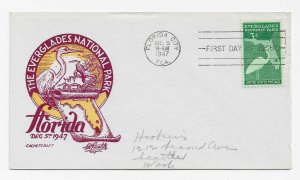 US 952 (Me-2) 3c Everglades Park single FDC CachetCraft Staehle Cachet ECV$18.00