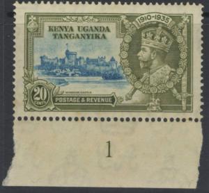 KENYA, UGANDA & TANGANYIKA SG124f 1935 20c DIAGONAL LINE BY TURRET MTD MINT