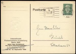 Germany 1930 Berlin Stamp Show Embossed Private Ganzsachen Postal Card Use 68480