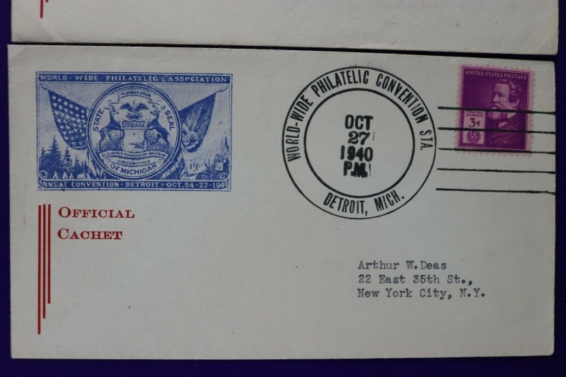 WW Philatelic Conv Sta Official Cover Detroit MI 1940 Exposition show Cachet