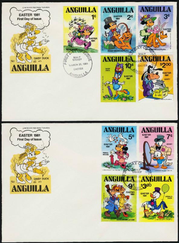 Anguilla 434-43 on FDC - Disney, Easter, Minnie Mouse, Donald Duck