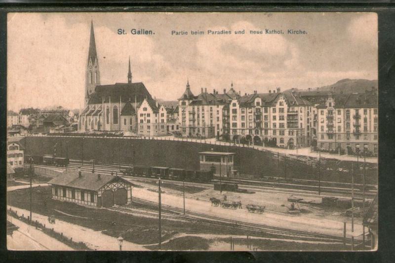 Switzerland 1908 St. Gallen Paradise Region & Kathol Church Used View Post Ca...