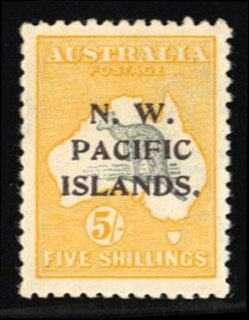 North West Pacific Islands #22 Cat$82.50, 1915 5sh yellow and gray, hinged, s...