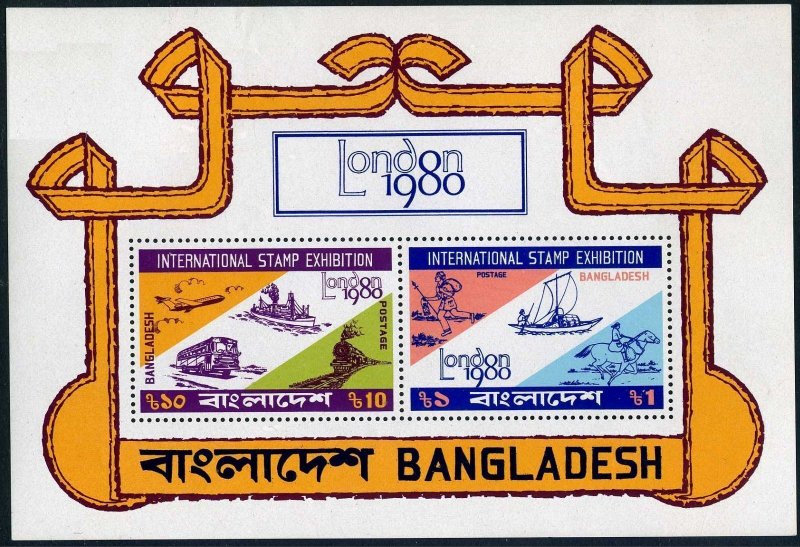 Bangladesh 183-184,184a, MNH. Michel 135-136,Bl.7. LONDON-1980. Mail transport.