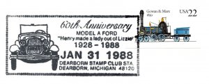 US SPECIAL POSTMARK EVENT COVER 60th ANNOVERSARY OF THE MODEL A FORD 1988