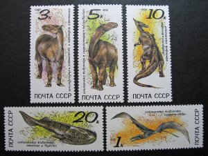 Russia 1990 #5920-5924 MNH OG Russian Prehistoric Animals Dinosaurs Set $2.40!!