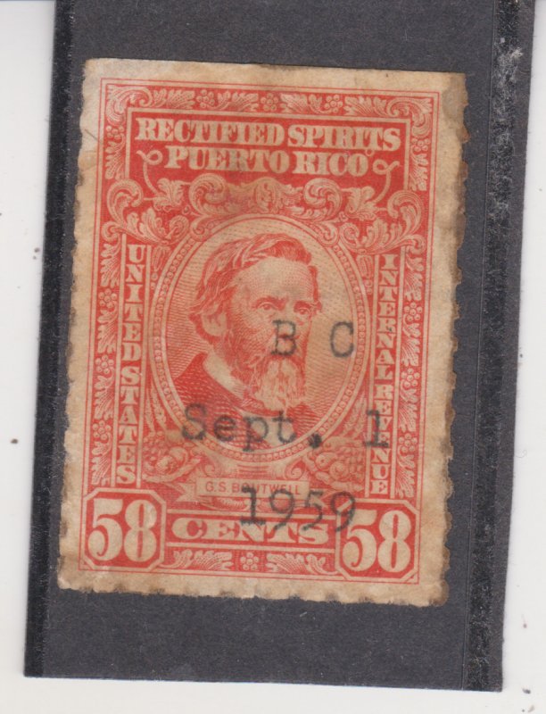 Puerto Rico Scott # RE45 58¢ Rectified Spirits (1942) Used 