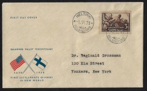 FINLAND 1938 SWEDEN FINN COOPERATION Sc 214 ON FDC ON COVER W/CACHET OF FIRST SE