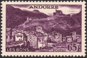 Andorra (French) #140  MOG - 65fr purp Village of Les Bons (1958)