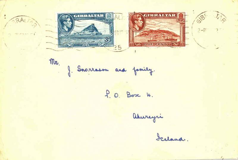 Gibraltar 1d KGVI Rock of Gibraltar and 3d KGVI Europa Point 1951 Gibraltar, ...