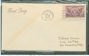 US 775 1935 3c Michigan Centenary Issue FDC, neatly addressed, toning/adherence on back