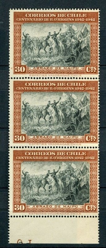 CHILE; 1944 early O'Higgins issue fine MINT MNH Margin Strip 30c. 