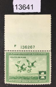 US STAMPS # RW4 DUCK PLATE SINGLE MINT OG VLH CV. $140 LOT #13641